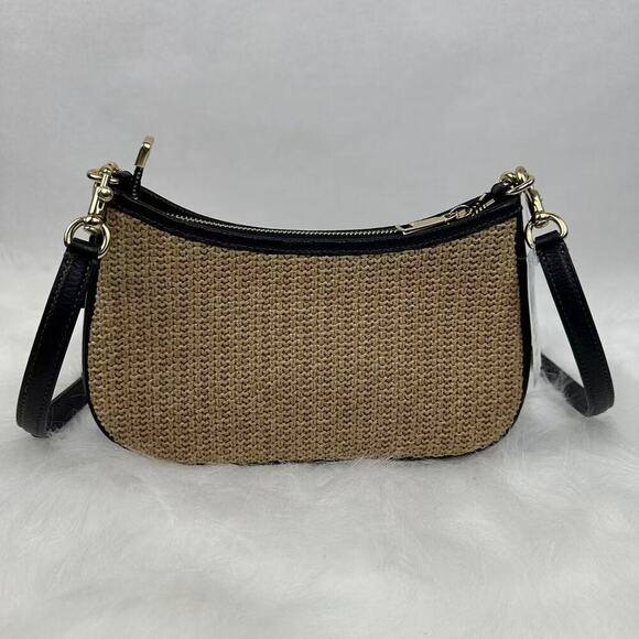COACH Teri Shoulder Crossbody Bag 2way In Toast Black Straw Leather CAL90 NWT - Picture 4 of 12